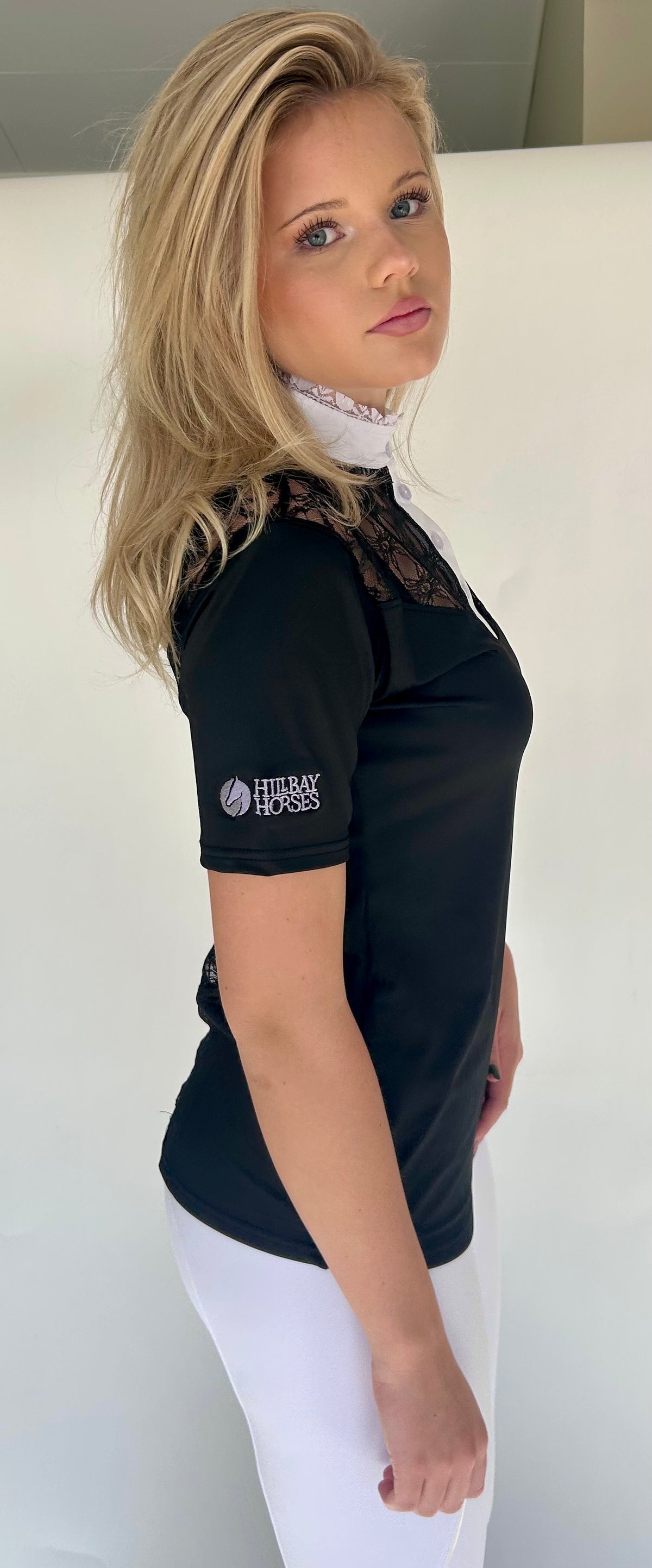 Short sleeve competition top with lace