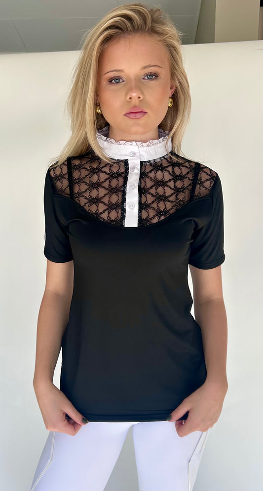 Short sleeve competition top with lace