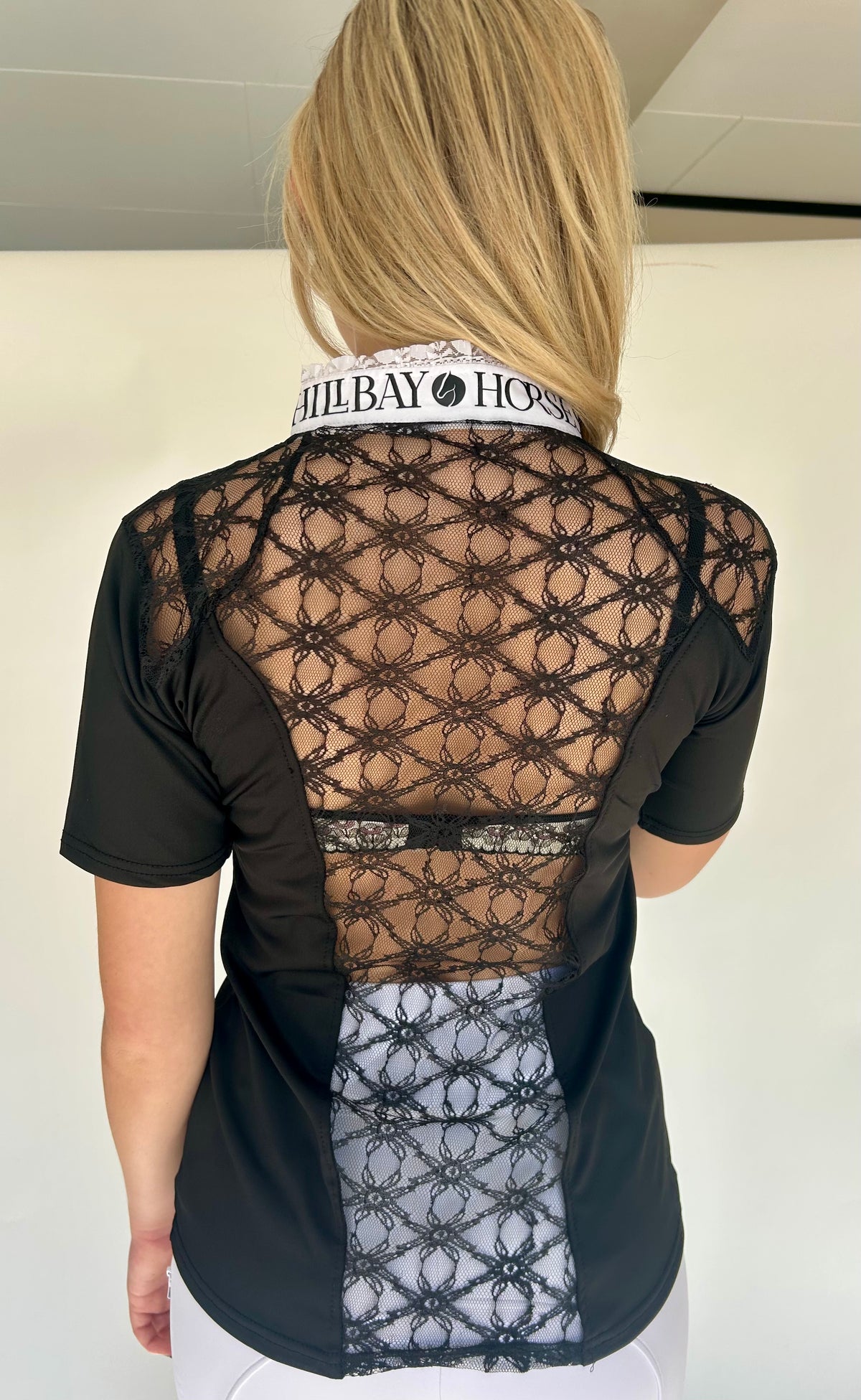 Short sleeve competition top with lace